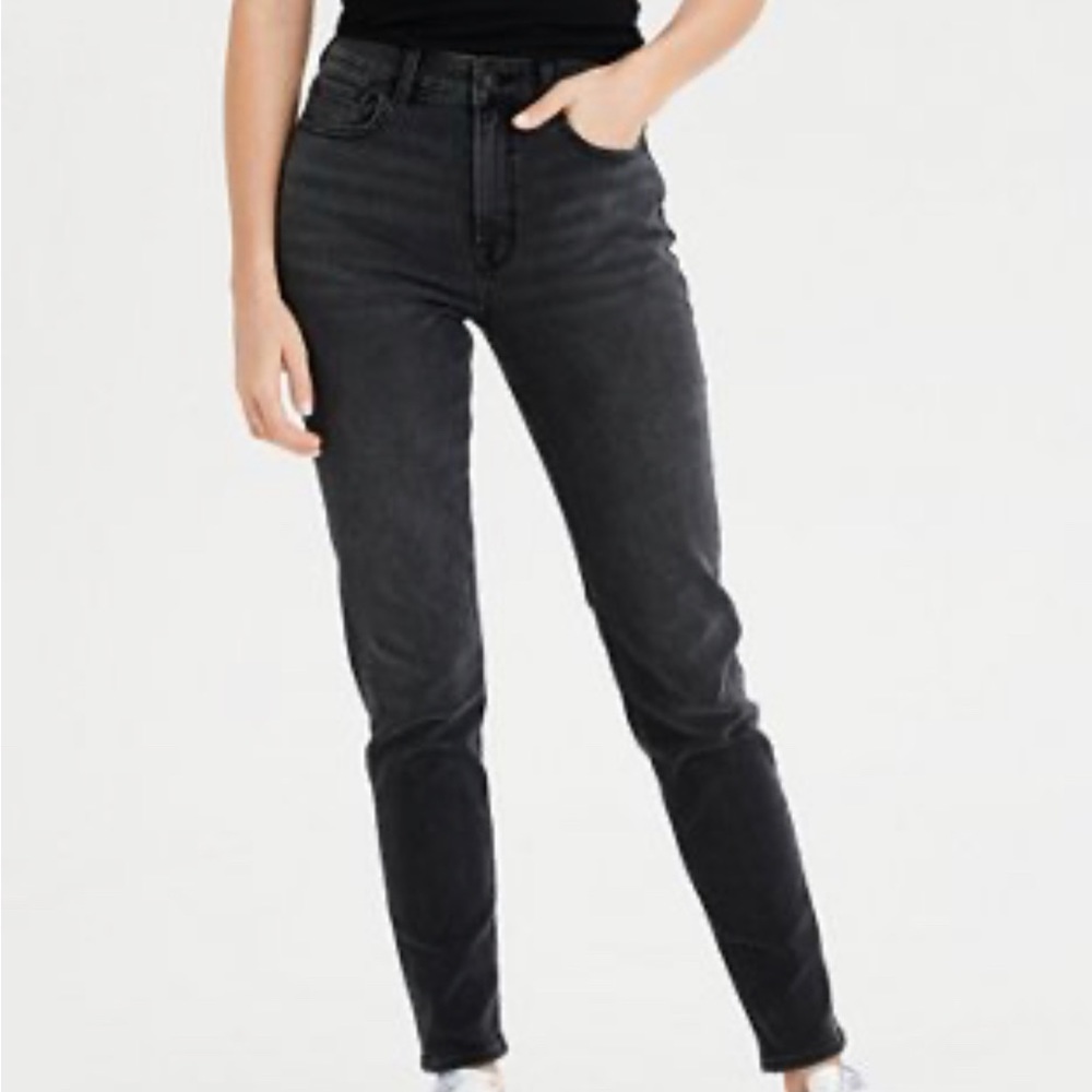 AE Stretch Mom Jeans in Black 4 Long
